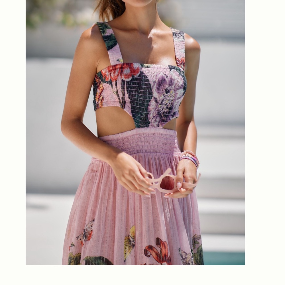 Anthropologie Floral Maxi Dress - Pink and Purple Piper Bandeau Cutout